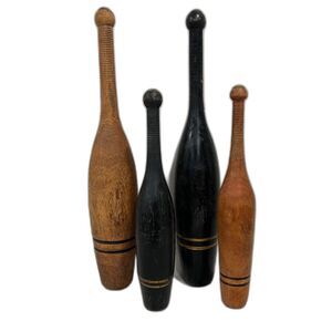 4 Antique 19th Century Wooden Indian Club Swinging Bowling Juggling Pins